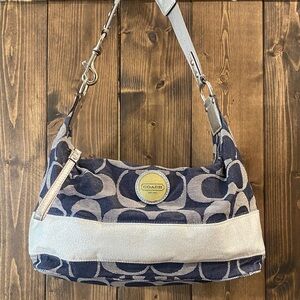 Coach Navy Denium and Silver Shoulder Bag with wristlet
